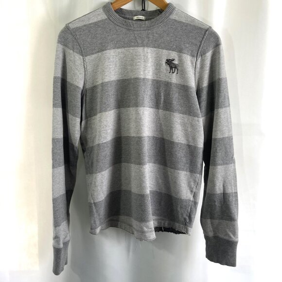 Vintage Y2K Abercrombie & Fitch Gray Stripe Moose Muscle Crewneck Sweater Men XL - Picture 2 of 8